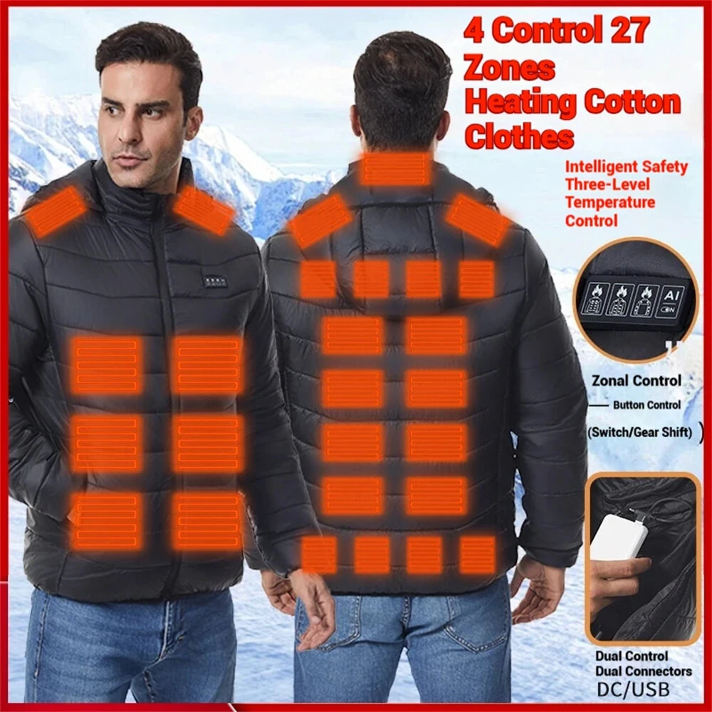 TENGOO 4 Control 27 Zone Smart Heating Cotton Jacket DC-USB Dual Interface Men's Warm Winter Coat Comfortable Heated Clothing(No Battery) — view 2