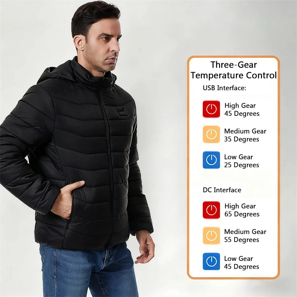 TENGOO 4 Control 27 Zone Smart Heating Cotton Jacket DC-USB Dual Interface Men's Warm Winter Coat Comfortable Heated Clothing(No Battery) — view 3