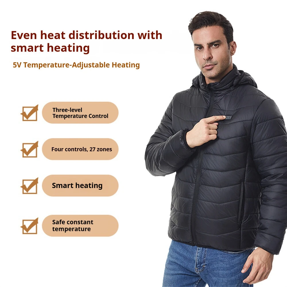 TENGOO 4 Control 27 Zone Smart Heating Cotton Jacket DC-USB Dual Interface Men's Warm Winter Coat Comfortable Heated Clothing(No Battery) — view 4