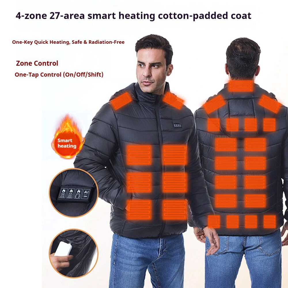 TENGOO 4 Control 27 Zone Smart Heating Cotton Jacket DC-USB Dual Interface Men's Warm Winter Coat Comfortable Heated Clothing(No Battery) — view 5