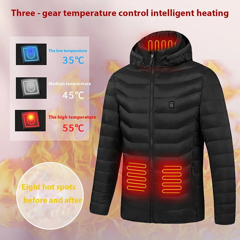 TENGOO 9 Zones Smart Electric Heated Jacket - 60s Fast Heating, USB Charging, Warm Outdoors Sports Thermal Coat Clothing Cotton Jacket — view 6