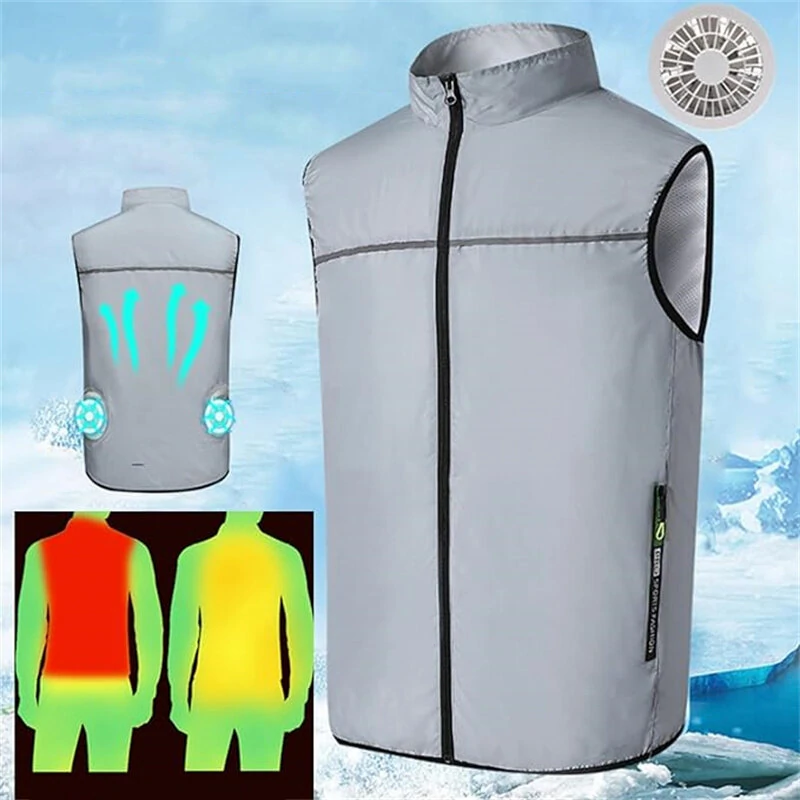 TENGOO Air Conditioning Clothing Vest Three Wind Speeds Heatproof Cooling Clothing USB Charging Sun Protection Continuous Cooling Jacket with Two Fans for Summer High Temperature Outdoor Work — TENGOO