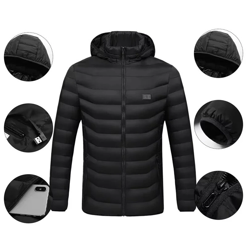 TENGOO HJ-11 Unisex Electric Heated Jacket - 11 Heating Areas,  3-Modes Adjustable, USB Charging, Thermal Hoodie Jacket for Winter Sport Skiing Cycling — view 3