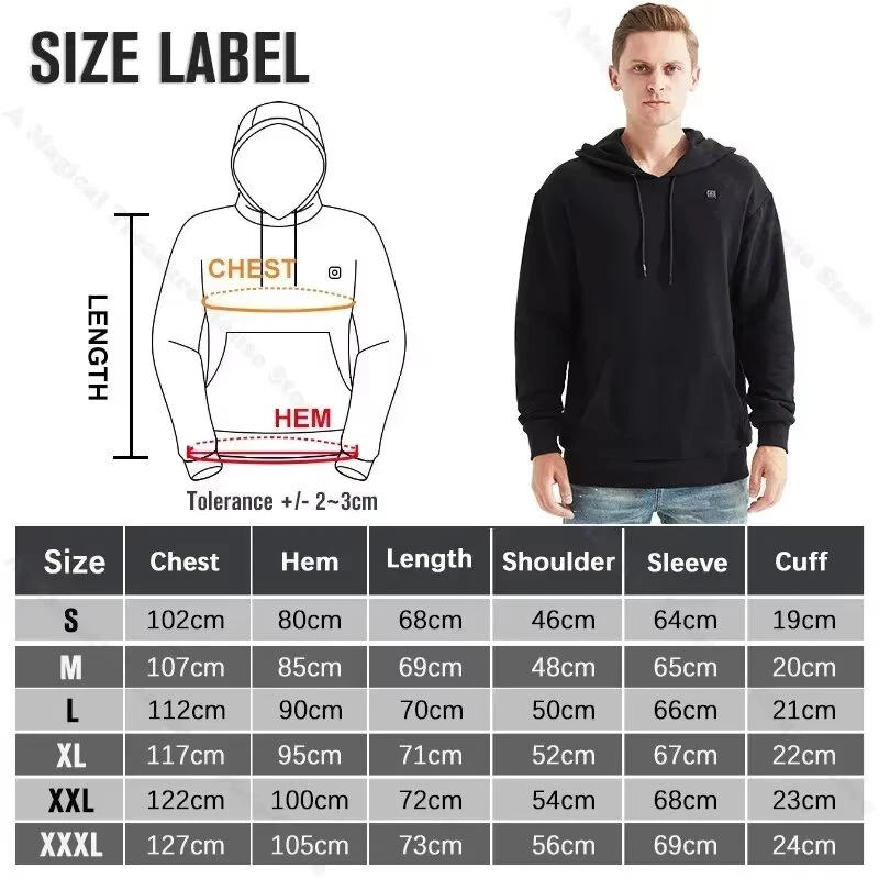TENGOO HS05B Smart Heated Sweatshirt 5 Heating Areas Quick Heating USB Rechargeable Washable Safety Fashion Oversize Jacket for Winter Outdoors Keep Warm — view 10