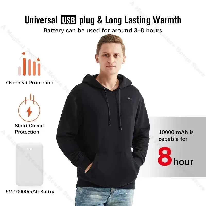 TENGOO HS05B Smart Heated Sweatshirt 5 Heating Areas Quick Heating USB Rechargeable Washable Safety Fashion Oversize Jacket for Winter Outdoors Keep Warm — view 8