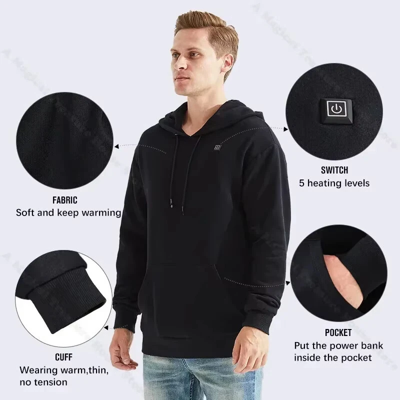 TENGOO HS05B Smart Heated Sweatshirt 5 Heating Areas Quick Heating USB Rechargeable Washable Safety Fashion Oversize Jacket for Winter Outdoors Keep Warm — view 9