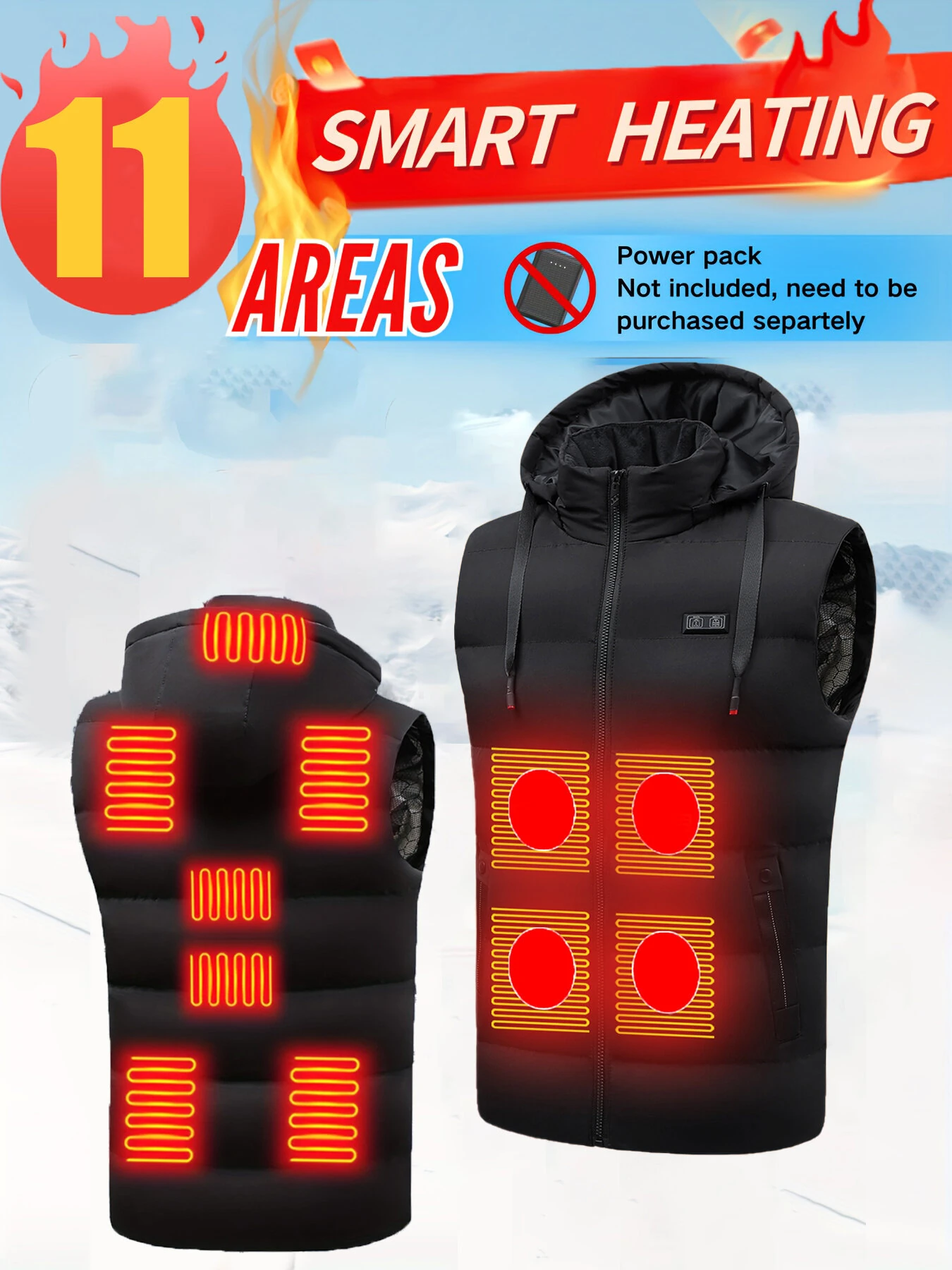 TENGOO HT-11 11 Areas Unisex Heated Hooded Vest Unisex 3-Gears Temperature Control USB Electric Thermal Vest Winter Outdoor Warm Clothing — view 2
