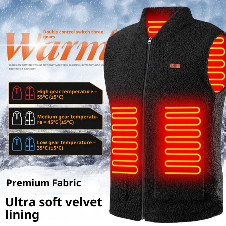 TENGOO HV-08G Heated Vest 8 Heating Areas USB Charging 3 Gear Temperature Control Grey Plush Windproof Outdoor Winter Warm Clothing — view 3