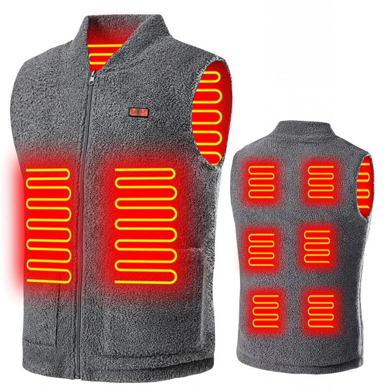 TENGOO HV-08G Heated Vest 8 Heating Areas USB Charging 3 Gear Temperature Control Grey Plush Windproof Outdoor Winter Warm Clothing — view 7