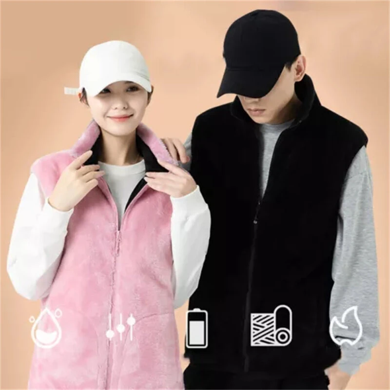TENGOO HV-09F Heated Vest 9 Heating Areas USB Charging 3 Gear Temperature Control Coral fleece Windproof Outdoor Winter Warm Clothing — view 3