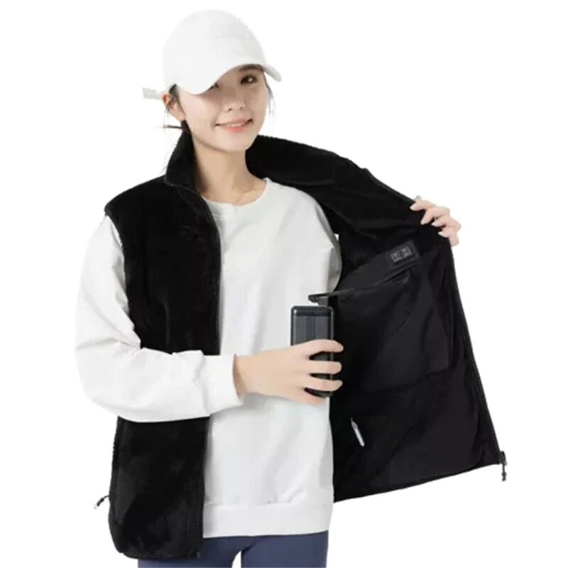 TENGOO HV-09F Heated Vest 9 Heating Areas USB Charging 3 Gear Temperature Control Coral fleece Windproof Outdoor Winter Warm Clothing — view 5