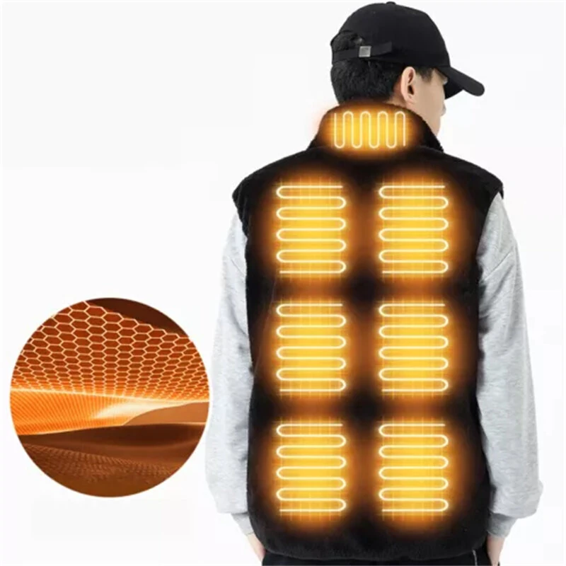 TENGOO HV-09F Heated Vest 9 Heating Areas USB Charging 3 Gear Temperature Control Coral fleece Windproof Outdoor Winter Warm Clothing — view 8