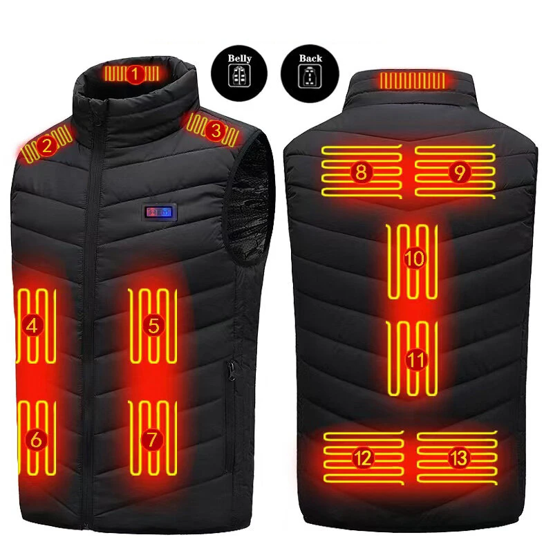 TENGOO HV-13 Electric Heated Vest - 13 Heating Areas Loose Fit for Unisex, USB Chargeable & Waterproof for Winter Outdoors — view 2