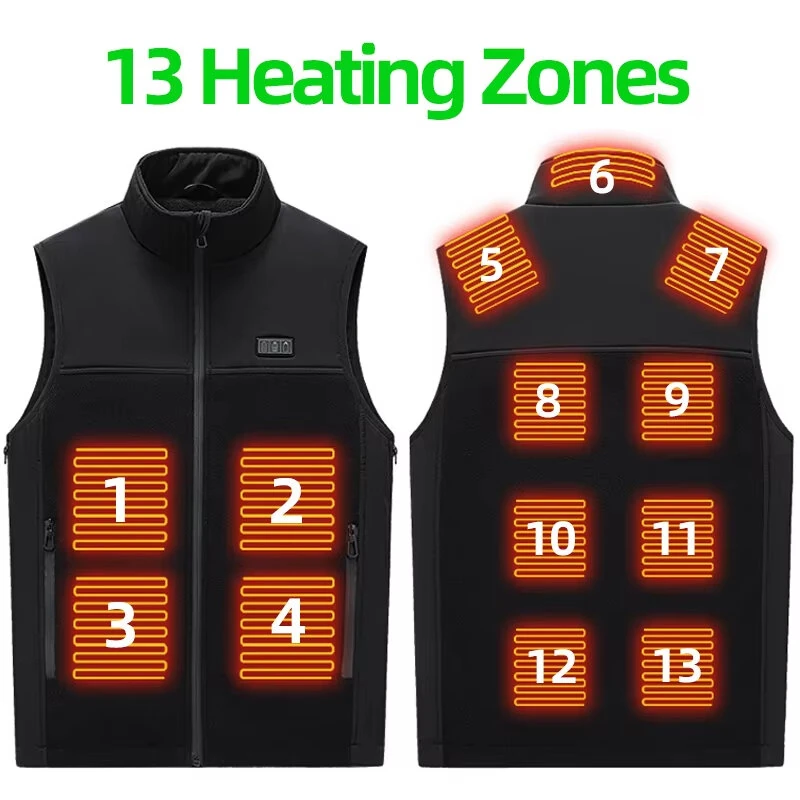TENGOO HZ-13 13 Areas Heating Vest Zipper Adjustable Size 3-Gears Heated Jackets  USB Electric Thermal Clothing Winter Warm Vest Outdoor Heat Coat Clothing — view 2
