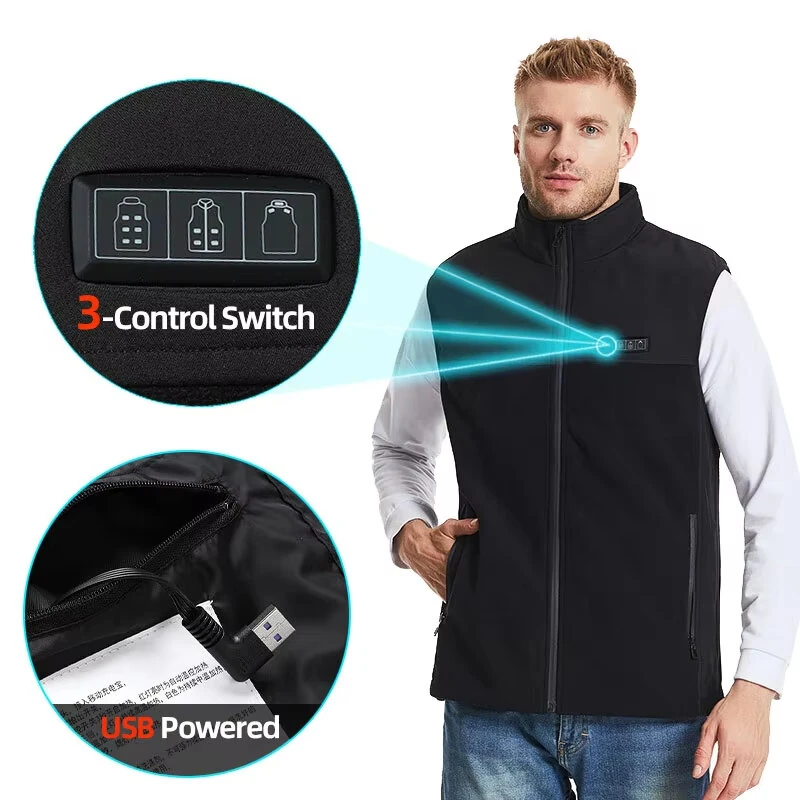 TENGOO HZ-13 13 Areas Heating Vest Zipper Adjustable Size 3-Gears Heated Jackets  USB Electric Thermal Clothing Winter Warm Vest Outdoor Heat Coat Clothing — view 4