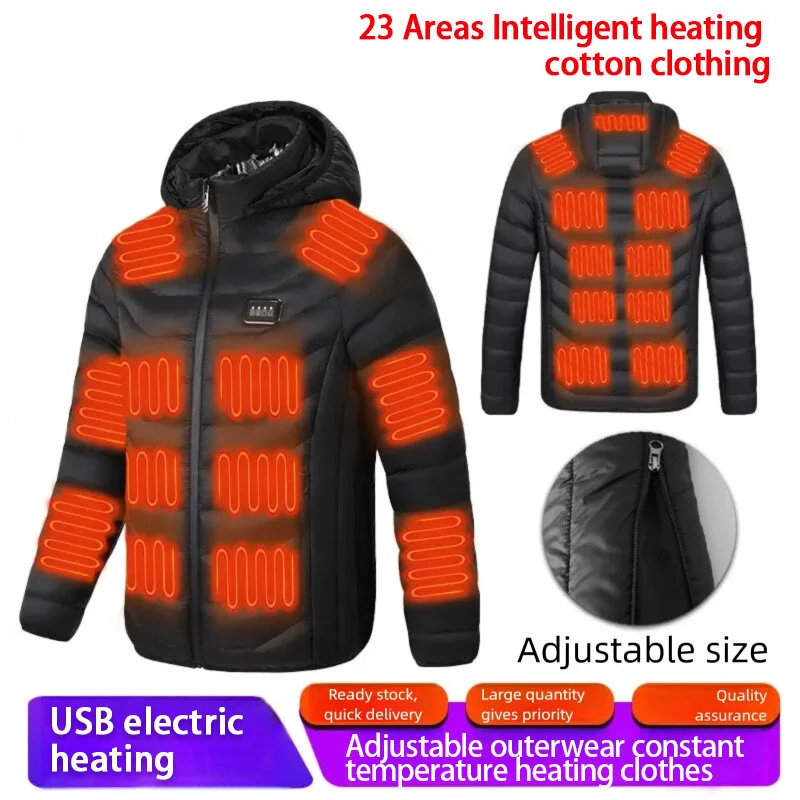 TENGOO HZ-23 23 Zones Heating Jacket Zipper Adjustable Size USB Charging Smart Thermal Warm Jacket Men's Heated Hooded Coat Outdoor Sportswear — view 2
