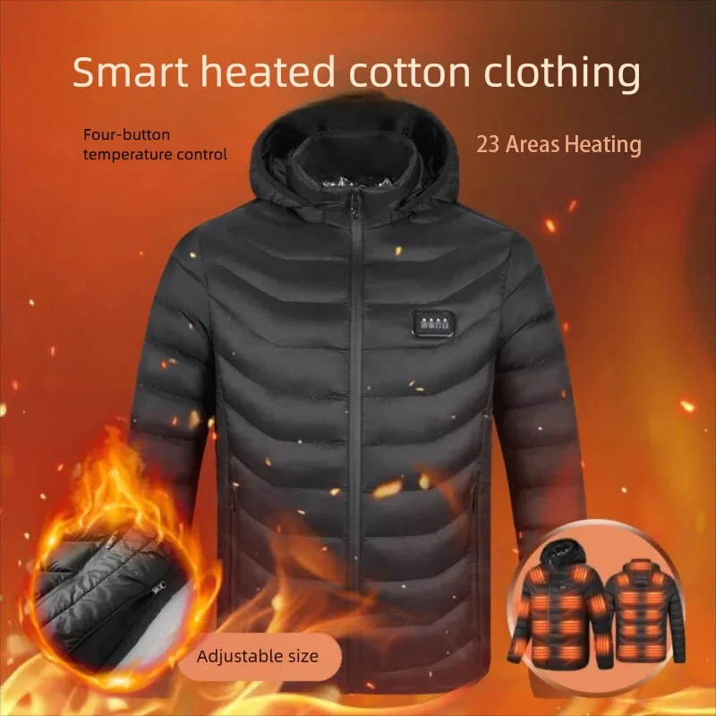 TENGOO HZ-23 23 Zones Heating Jacket Zipper Adjustable Size USB Charging Smart Thermal Warm Jacket Men's Heated Hooded Coat Outdoor Sportswear — view 3