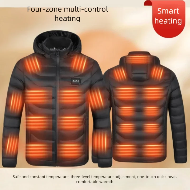 TENGOO HZ-23 23 Zones Heating Jacket Zipper Adjustable Size USB Charging Smart Thermal Warm Jacket Men's Heated Hooded Coat Outdoor Sportswear — view 6