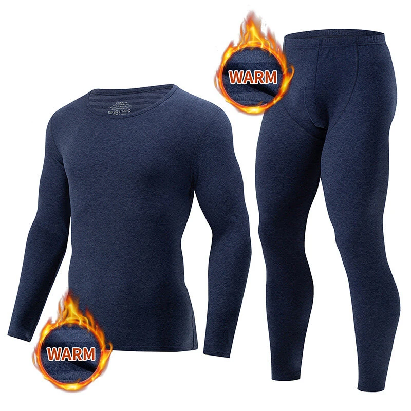 TENGOO Men's Fall Winter Thermal Underwear Set Simple base layer Long-Sleeved Top Pant Casual Pajamas Set — image 1