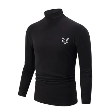TENGOO Men's Black Fleece Turtleneck Warm Base Layer Shirt In Autumn Winter Casual Comfortable Long Sleeve Thermal Top