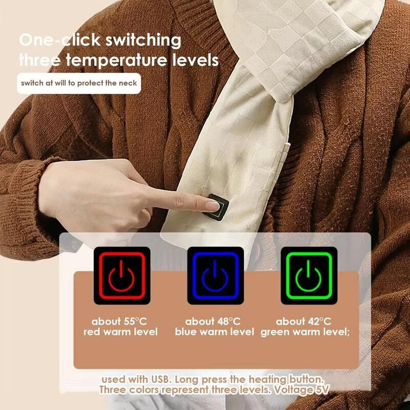 TENGOO Outdoor Warm Electric Heating Scarf Heating Pads 3 Gear Heating USB Heater Thermal Shawl Neck Brace Warm Bib For Women Men — view 3