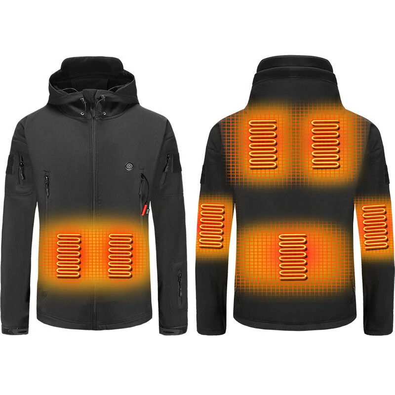 TENGOO Unisex Heated Jacket - 7 Heating Zones, 3-Level Temperature Control, Windbreaker Thermal, High Neck Hooded Coat for Winter Outdoor Sport — view 10