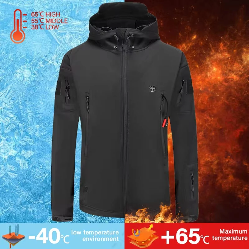 TENGOO Unisex Heated Jacket - 7 Heating Zones, 3-Level Temperature Control, Windbreaker Thermal, High Neck Hooded Coat for Winter Outdoor Sport — view 4