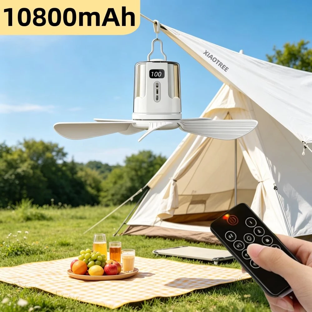 Tevorex 10800mAh Portable Ceiling Fan with Light, Rechargeable 3-in-1 LED Fan Lamp with RGB Lighting, 4 Speeds, Timer & Remote Control for Indoor & Camping — view 2