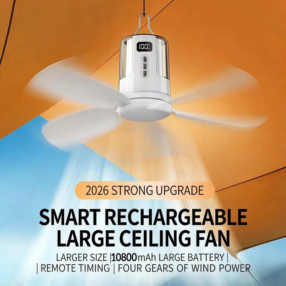 Tevorex 10800mAh Portable Ceiling Fan with Light, Rechargeable 3-in-1 LED Fan Lamp with RGB Lighting, 4 Speeds, Timer & Remote Control for Indoor & Camping — view 3