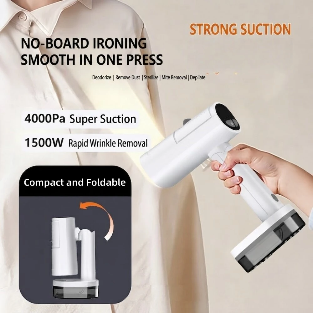 Tevorex 1500W Portable Foldable Garment Steamer 5500Pa Strong Suction 110000RPM High Speed 3 Speed Suction Adjustable 230ml Water Tank Handheld Iron Steam Machine with 90° Rotatable Head for Home Travel — view 2