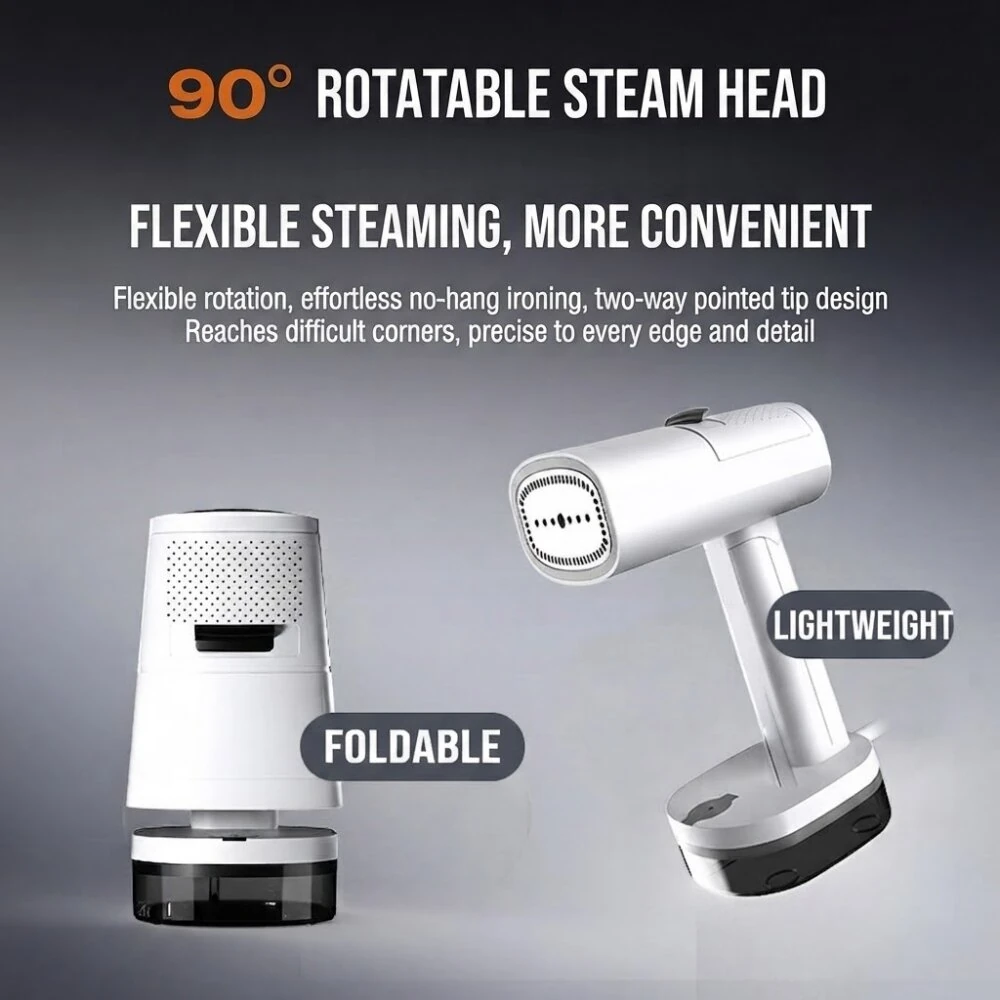 Tevorex 1500W Portable Foldable Garment Steamer 5500Pa Strong Suction 110000RPM High Speed 3 Speed Suction Adjustable 230ml Water Tank Handheld Iron Steam Machine with 90° Rotatable Head for Home Travel — view 4