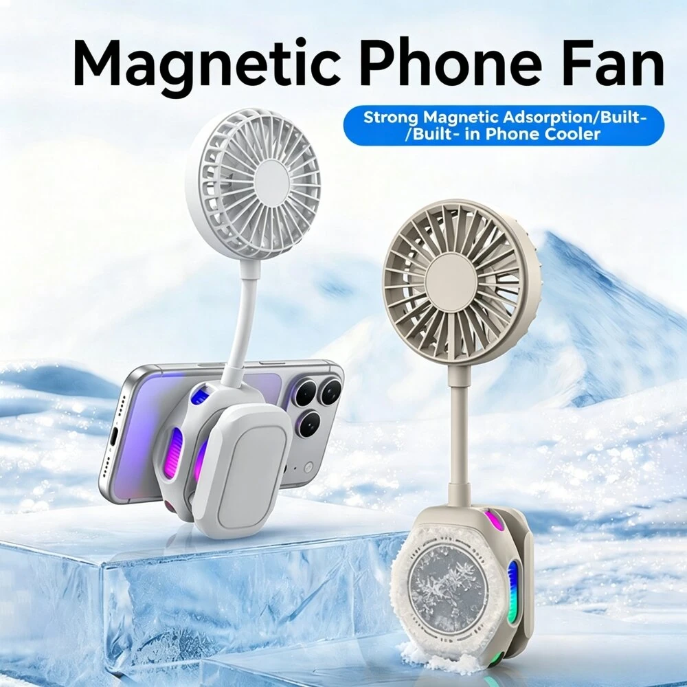 Tevorex 1800mAh Portable Mini Magnetic Phone Fan 4 Speeds Adjustable 360° Bendable TEC Cooling Plate High-Efficiency USB Rechargeable 2-In-1 Handheld Cooling Fan for Indoor Outdoor — view 2