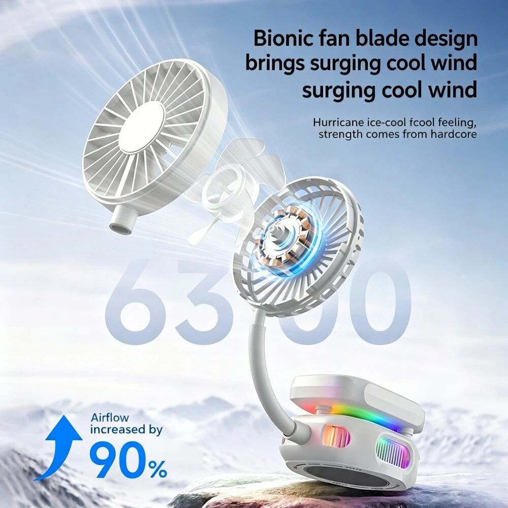 Tevorex 1800mAh Portable Mini Magnetic Phone Fan 4 Speeds Adjustable 360° Bendable TEC Cooling Plate High-Efficiency USB Rechargeable 2-In-1 Handheld Cooling Fan for Indoor Outdoor — view 3