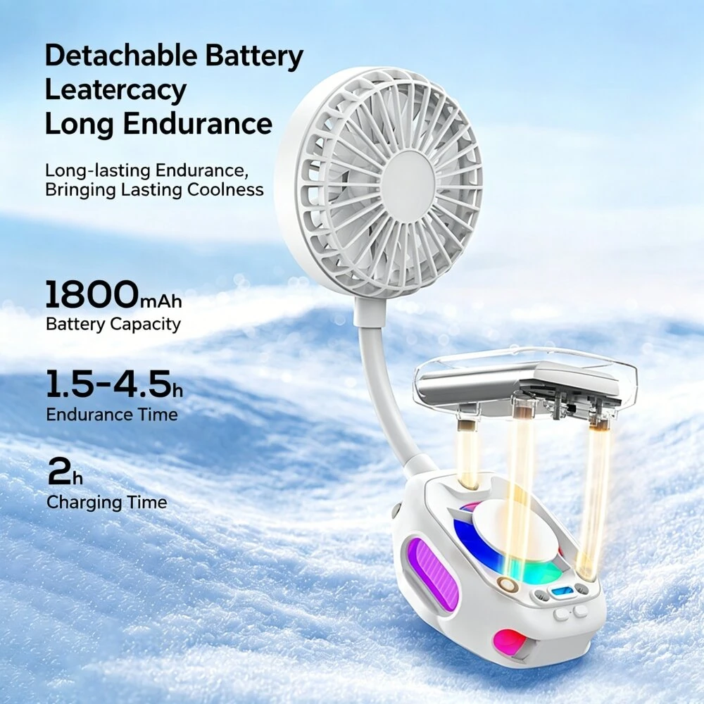 Tevorex 1800mAh Portable Mini Magnetic Phone Fan 4 Speeds Adjustable 360° Bendable TEC Cooling Plate High-Efficiency USB Rechargeable 2-In-1 Handheld Cooling Fan for Indoor Outdoor — view 5