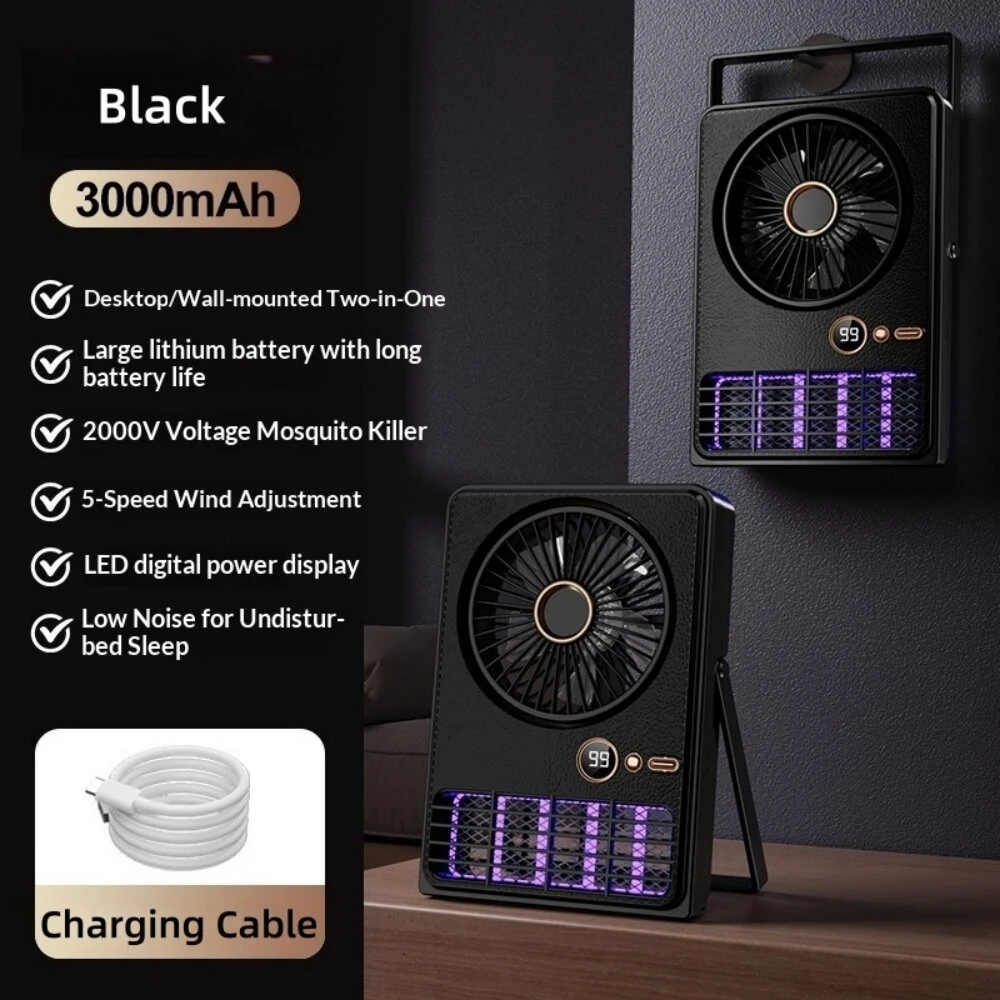 Tevorex 2-in-1 Portable Electric Mosquito Killer Fan Light 5 Speed Adjustable 2000V High Power EV Shock 3000mAh Large Battery Rechargeable Foldable Bug Zapper Lamp with LED Digital Display for Indoor Outdoor — view 5