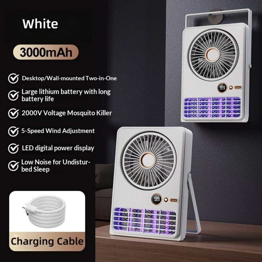 Tevorex 2-in-1 Portable Electric Mosquito Killer Fan Light 5 Speed Adjustable 2000V High Power EV Shock 3000mAh Large Battery Rechargeable Foldable Bug Zapper Lamp with LED Digital Display for Indoor Outdoor — view 6