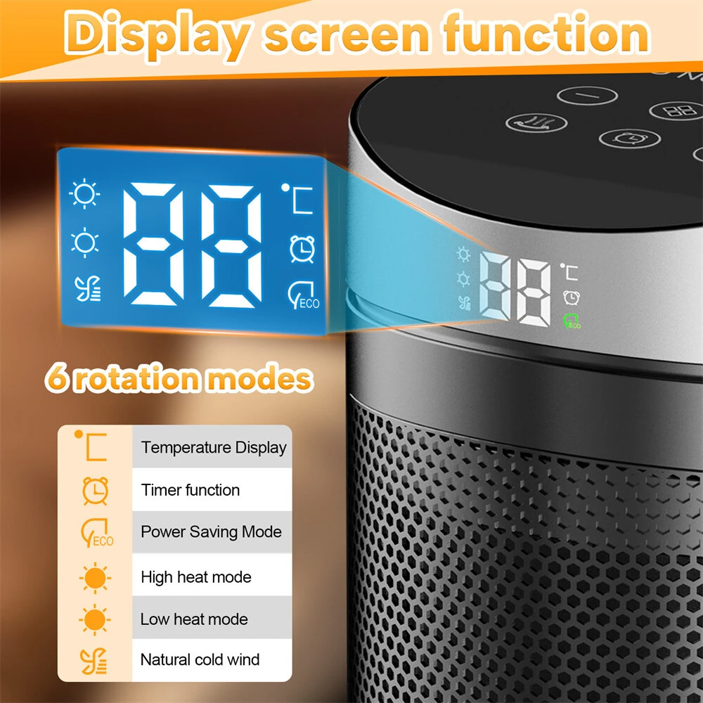 Tevorex 220V 1500W Smart Space Heater with Touch Screen & Remote Control, Automatic Temperature Control, Overheat & Tip-Over Protection for Home or Office — view 2
