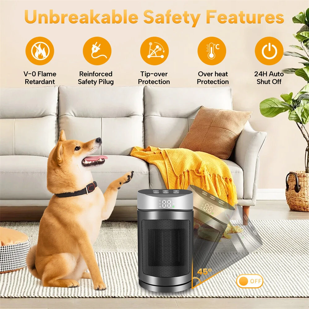Tevorex 220V 1500W Smart Space Heater with Touch Screen & Remote Control, Automatic Temperature Control, Overheat & Tip-Over Protection for Home or Office — view 5