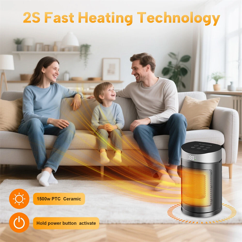 Tevorex 220V 1500W Smart Space Heater with Touch Screen & Remote Control, Automatic Temperature Control, Overheat & Tip-Over Protection for Home or Office — view 6