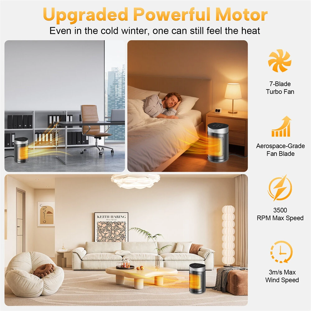 Tevorex 220V 1500W Smart Space Heater with Touch Screen & Remote Control, Automatic Temperature Control, Overheat & Tip-Over Protection for Home or Office — view 8