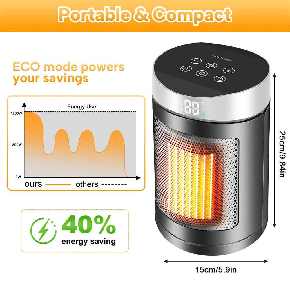Tevorex 220V 1500W Smart Space Heater with Touch Screen & Remote Control, Automatic Temperature Control, Overheat & Tip-Over Protection for Home or Office — view 9