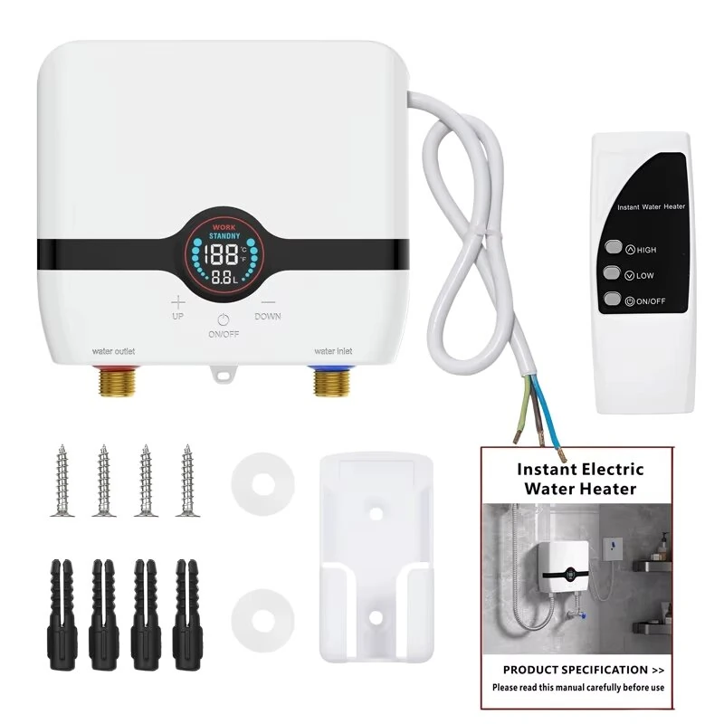 Tevorex 220V 6500W Tankless Electric Water Heater, Instant Wall-Mounted Hot Water Heater with LED Touch Screen, Remote Control & Temperature Display for Bathroom or Kitchen — view 7