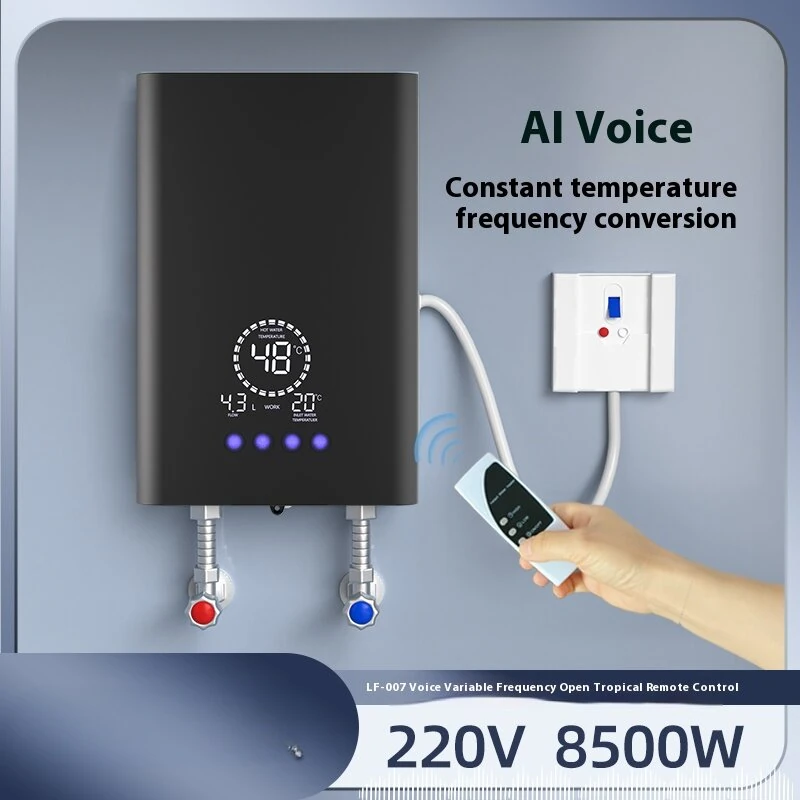 Tevorex 220V 8500W Touch Screen Instant Electric Water Heater AI Voice Control Constant Temperature Variable Frequency Shower Kitchen Fast Heating — view 2
