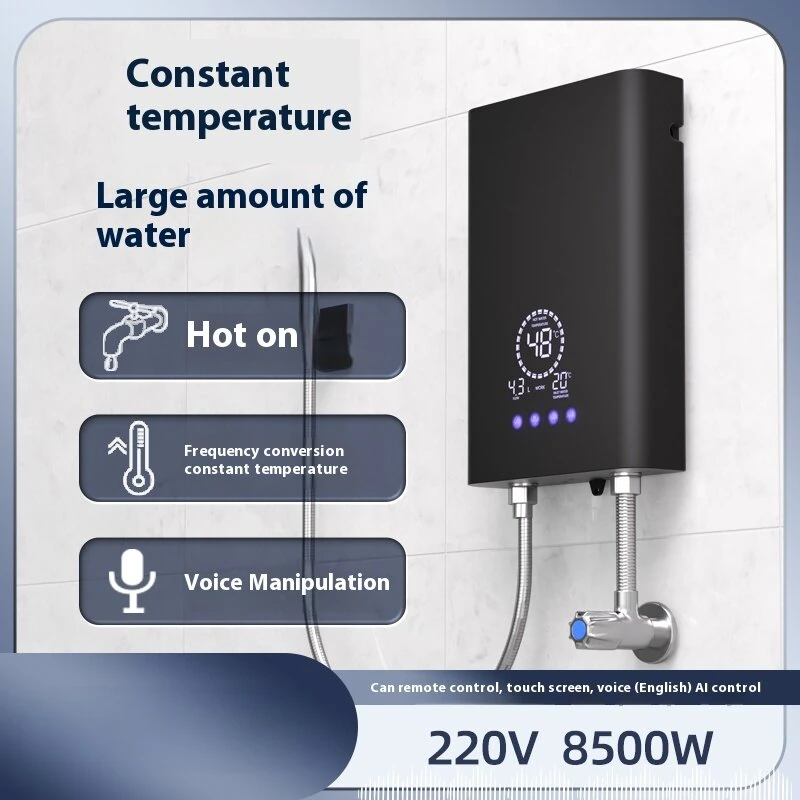 Tevorex 220V 8500W Touch Screen Instant Electric Water Heater AI Voice Control Constant Temperature Variable Frequency Shower Kitchen Fast Heating — view 3