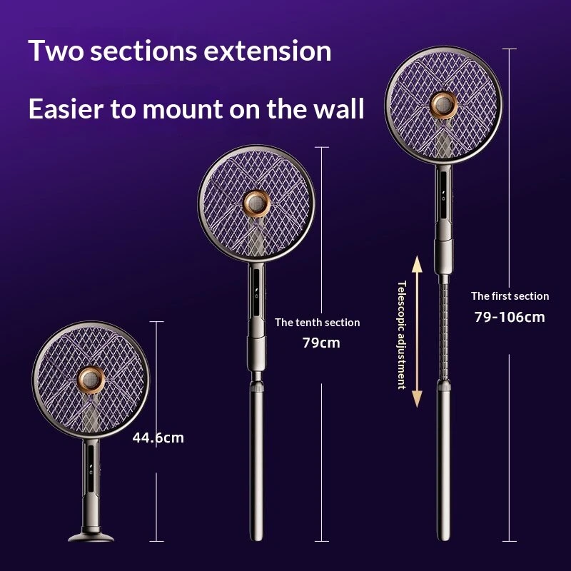 Tevorex 2800V Electric Extendable Mosquito Swatter 90°Roating Mesh Green Light Detection High Voltage Grid USB Rechargeable Household Foldable Fly Swatter Mosquito Killer with LED Attract Light — view 6