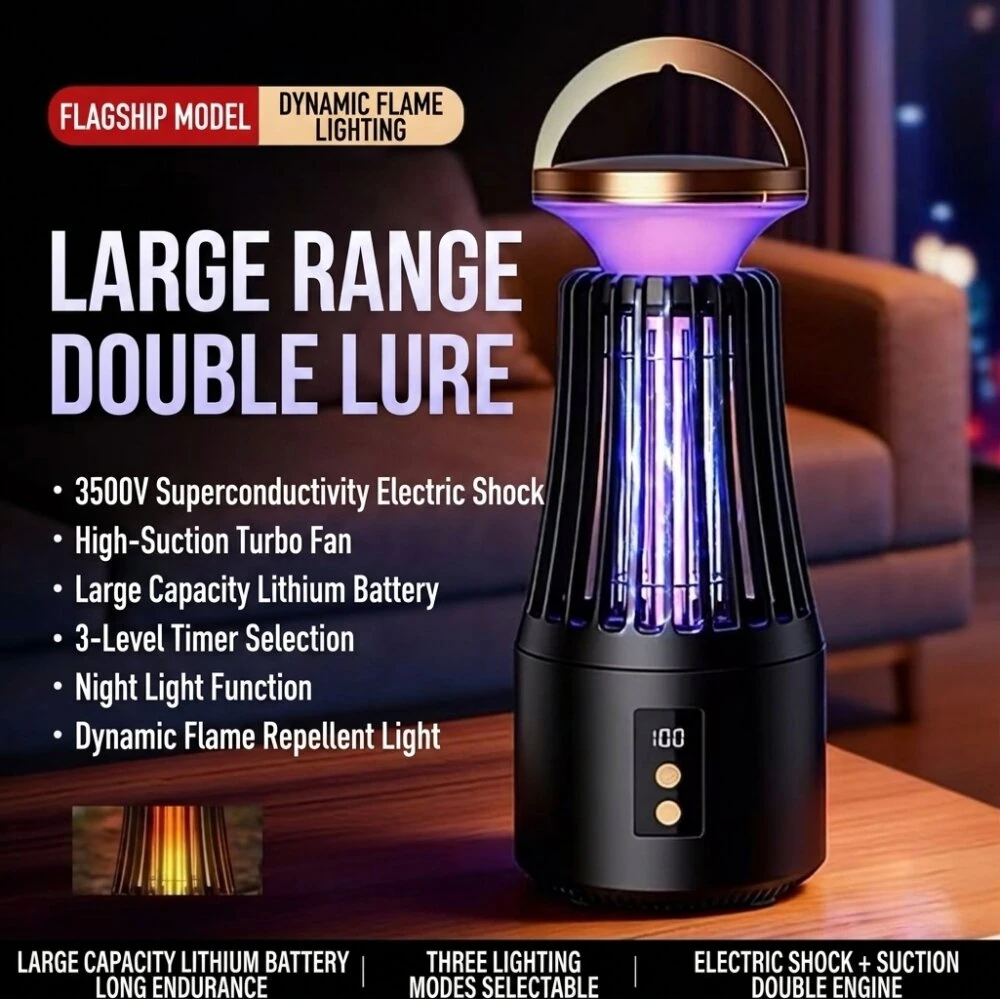 Tevorex 3500V Electric Mosquito Killer Lamp 365nm UV Temperature Simulation Dual Attraction System 3 Levels Smart Timer Quiet Operation Rechargeable Bug Zapper Light for Indoor Outdoor — view 6
