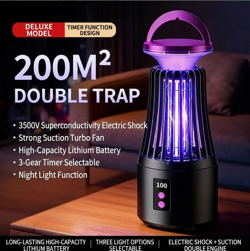 Tevorex 3500V Electric Mosquito Killer Lamp 365nm UV Temperature Simulation Dual Attraction System 3 Levels Smart Timer Quiet Operation Rechargeable Bug Zapper Light for Indoor Outdoor — view 7