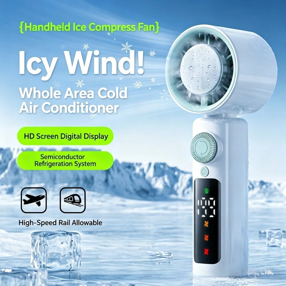 Tevorex 4000mAh Handheld Cooling Fan 199 Gears Speed Adjustable Long Battery 2-In-1 Rechargeable Portable Desktop Fan with LED Display for Indoor Outdoor — view 2
