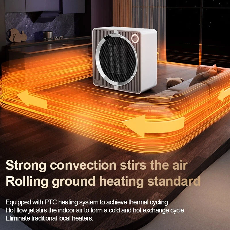 Tevorex 500W PTC Portable Space Heater, Fast Heating Warm Air Blower with 180° Wide-Angle Airflow, Ultra-Quiet Operation, Smart Temperature Control & Tip-Over Protection — view 2