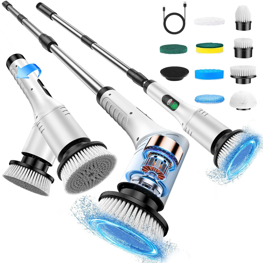 Tevorex 9-in-1 Multi-Function Electric Cleaning Brush Cordless Rotary Cleaning Brush Handheld Retractable Digital Cleaner for Bathroom, Tub, Tile, Floor, Car — Tevorex